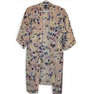 Revamped Bohemian Kimono Shawl Duster Cardigan in Pink and Floral Print
